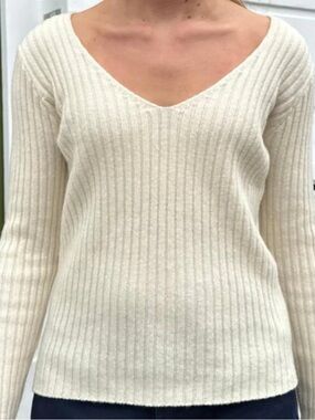 Brandy Meville Cream Grace V-Neck Sweater